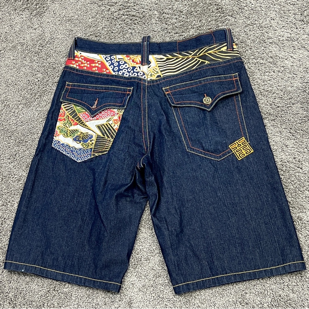 CLH Jean Shorts Men’s 38 Blue Embroidered Patch Baggy Y2K Skater Hip Hop